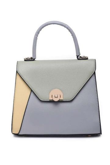 Grey Small Contrast Shoulder Handbag With Turn Lock Closure