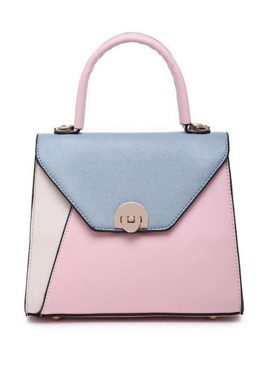 Pink Small Contrast Shoulder Handbag With Turn Lock Closure