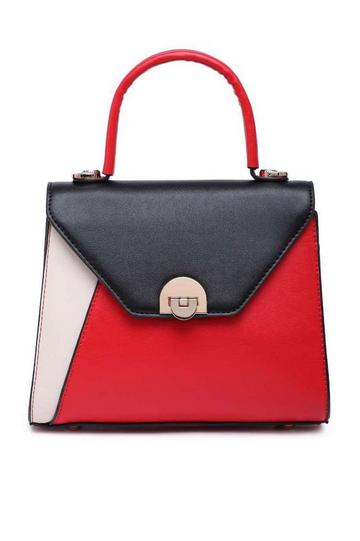 Red Small Contrast Shoulder Handbag With Turn Lock Closure