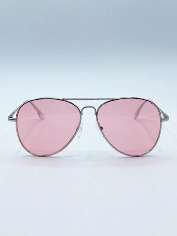 Silver Frame Aviators with Pink Lenses Silver