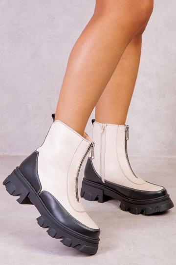 'Hazel' Chunky Ankle Boots Cream