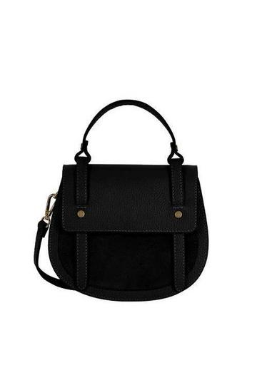 Black Strap Front Leather Saddle bag| Black