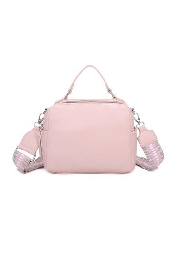 Small Square Shape Crossbody Bag with Handle & Canvas Strap Pink