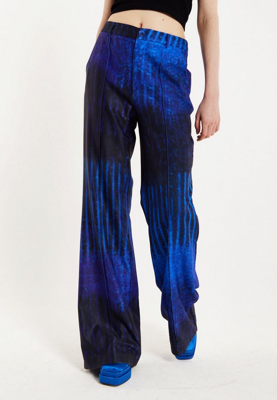 Blue Abstract Print Tailored Trousers image number 1