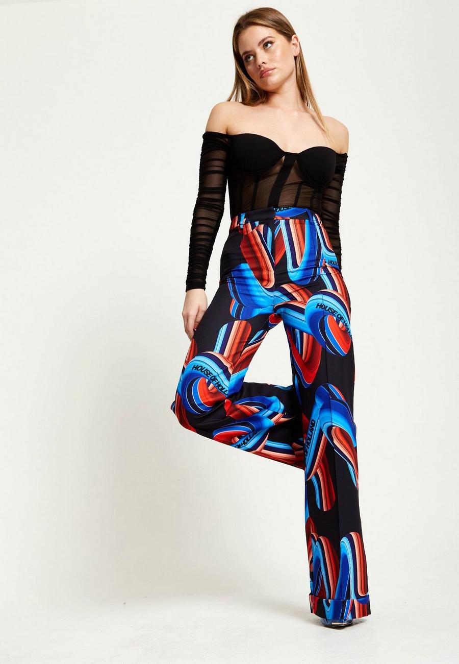 Multi Abstract Print Trouser In Black, Red And Blue image number 1