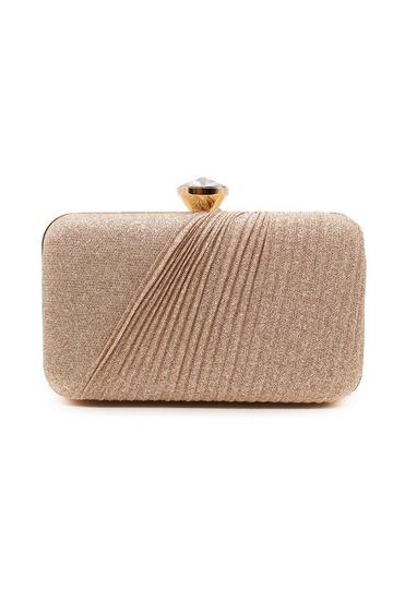 Gold Metallic Large Diamanti Clasp Half Pleated Clutch Evening Bag