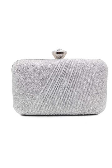 Silver Large Diamanti Clasp Half Pleated Clutch Evening Bag