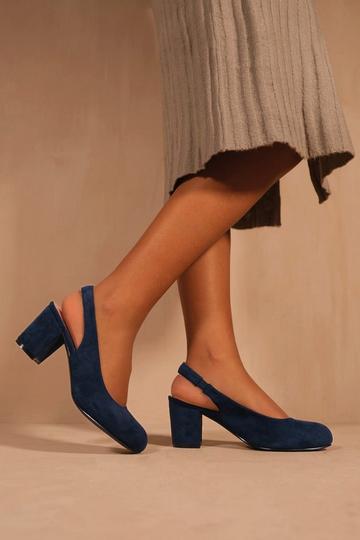 Navy 'Edith' Block Heel Slingback Shoes