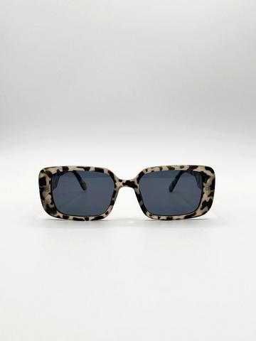 Oversized Rectangle Sunglasses in Animal Print Dark Grey