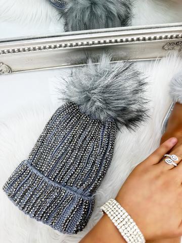 Crystal Deluxe Faux Fur Bobble Hat Grey