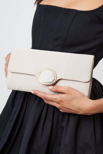 Beige Satin Clutch with Diamante