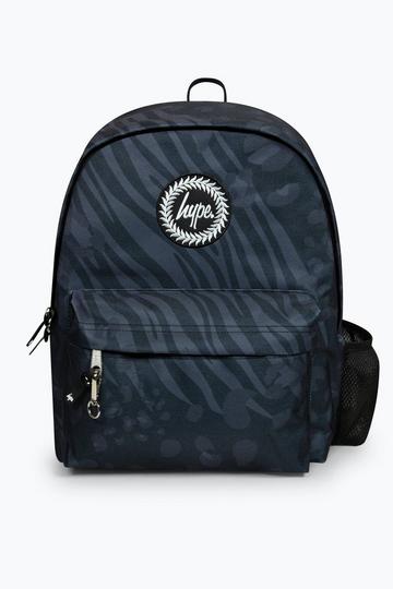 Black Unisex Black Animal Print Badge Backpack