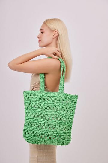 Woven Crochet Tote Green