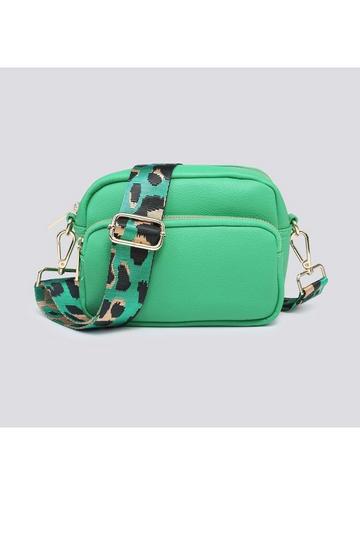 Green Stylish Double Zipper Crossbody Bag with Canvas Strap