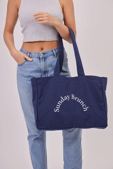 Oversized Canvas Sunday brunch Tote bag Navy