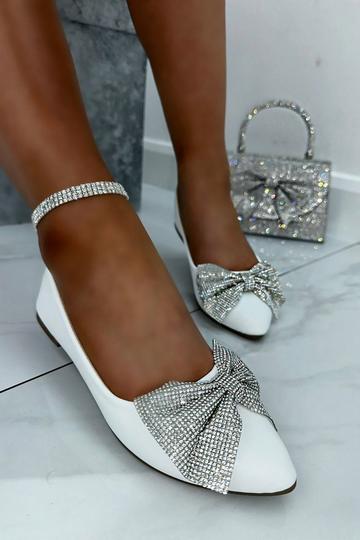 White Crystal Bow Dolly Shoes