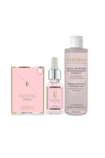 Micellar Water with Rosemary Extract 150ml + ROSE BLOSSOM GLOW FACIAL OIL 30ML + ROSE BLOSSOM GLOW HYDRO-GEL EYE PADS 5 X 2 Clear