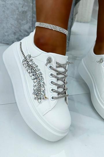 Sparkly Lace Feather Trainers White