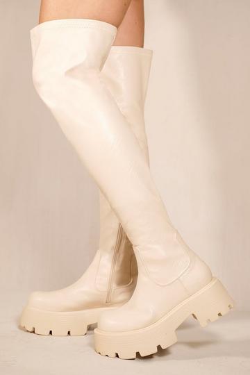 'Tilley' Chunky Chelasea Calf High Boots With Side Zip Cream