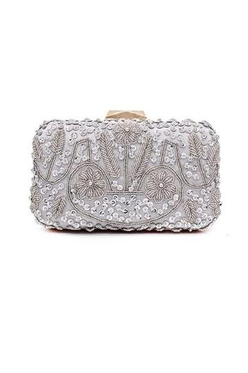 Elegant Embroidered Evening clutch Clutch Bag Silver