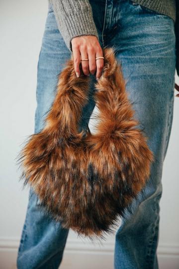 Brown Fur Heart Bag Brown