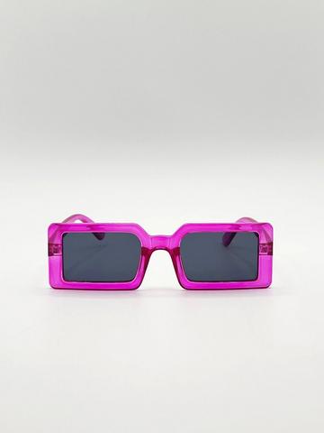 Pink Square Frame Sunglasses in Hot Pink with Black Lens