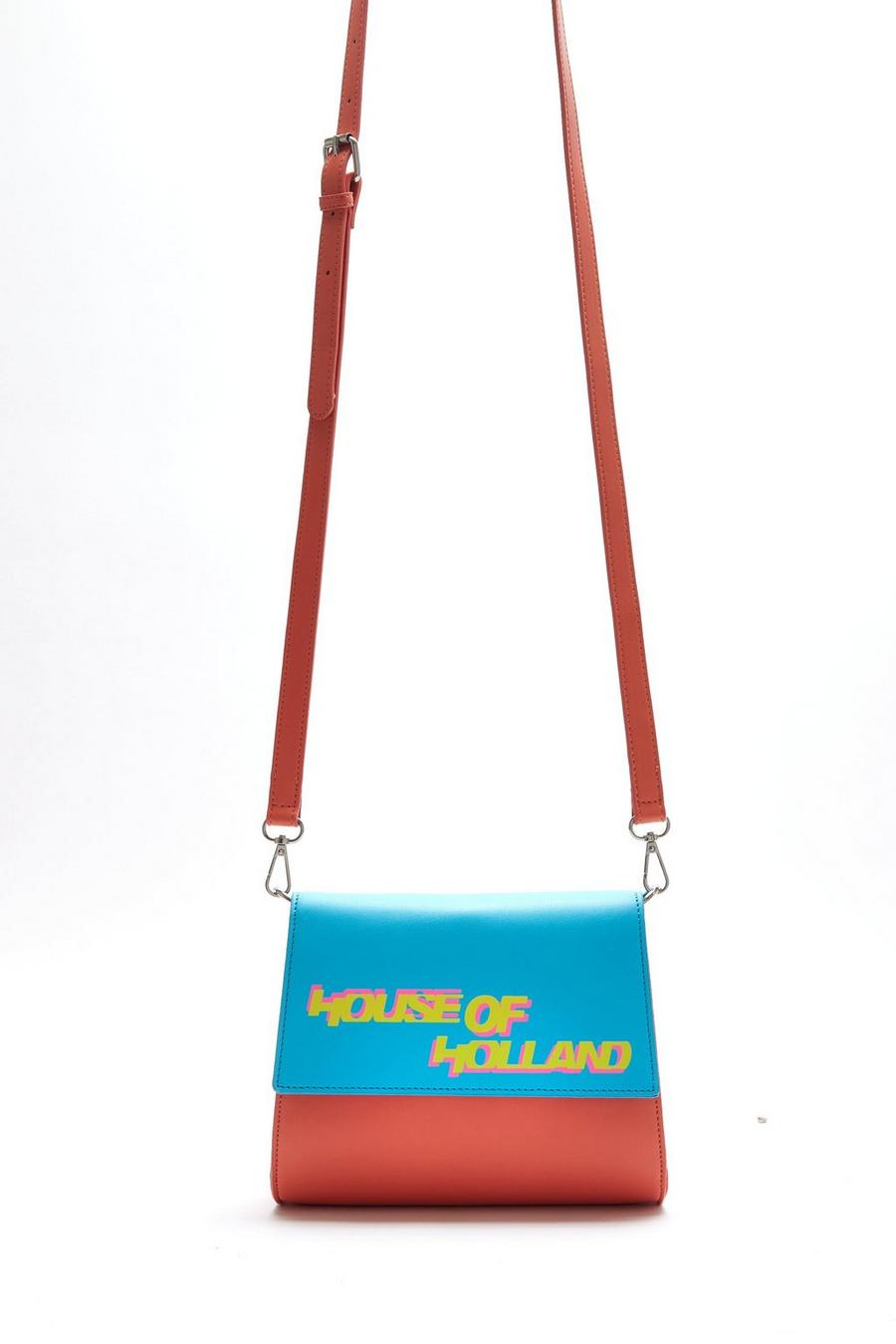 Cross Body Bag In Orange And Blue With A Printed Logo