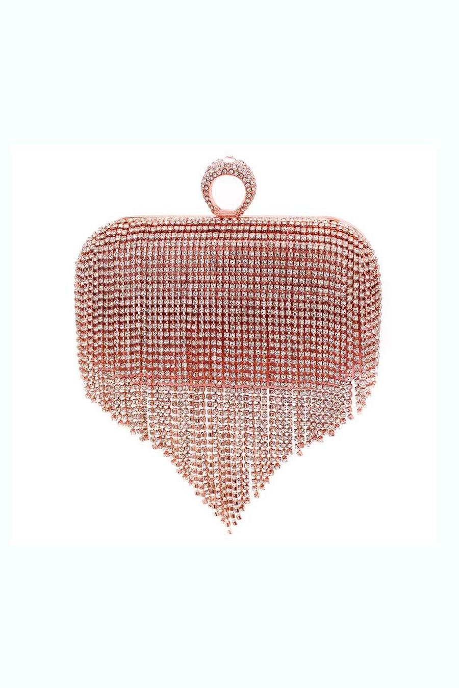 Rose gold Crystal Rhinestones Evening Clutch Glitter Handbag with Chain