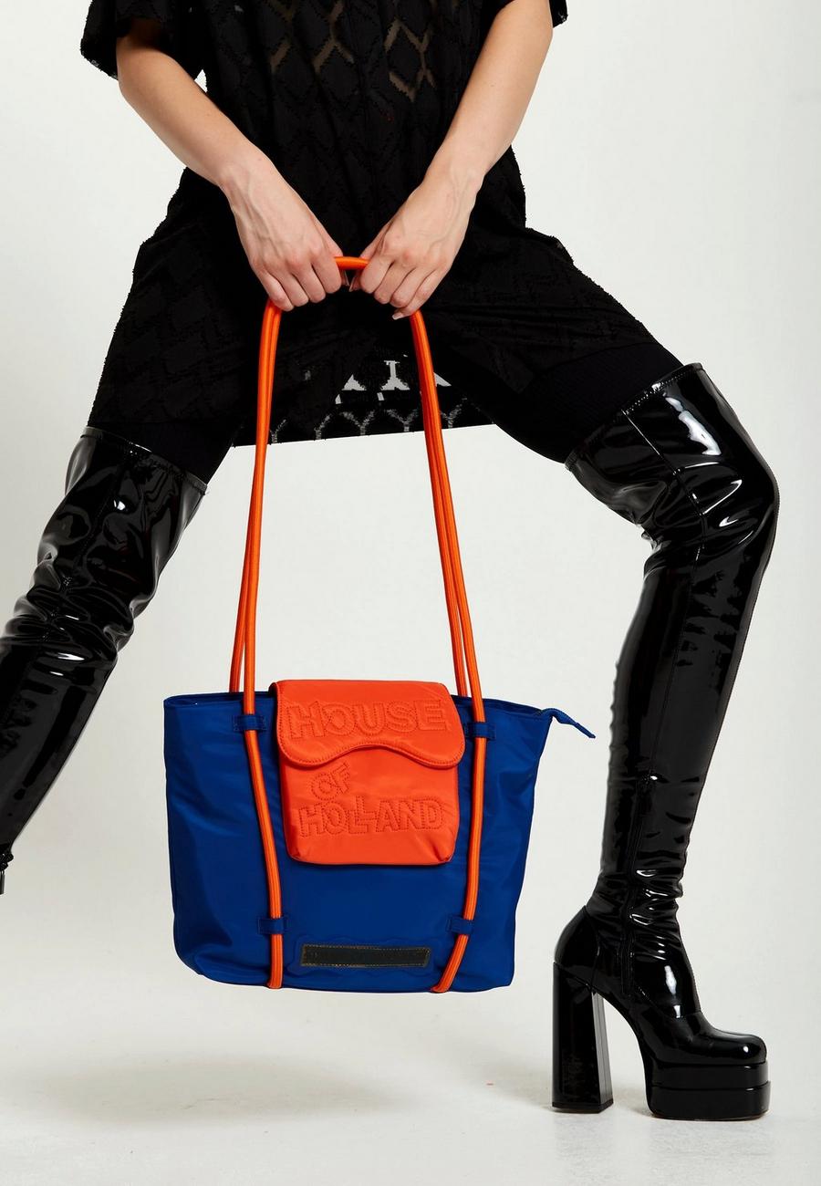 Tote Bag With Quilted Logo In Orange And Royal Blue