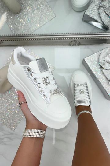 Crystal Love Platform Trainers White