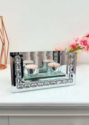 Sparkly Rectangle Jewelled Candle Tealight Holder Silver