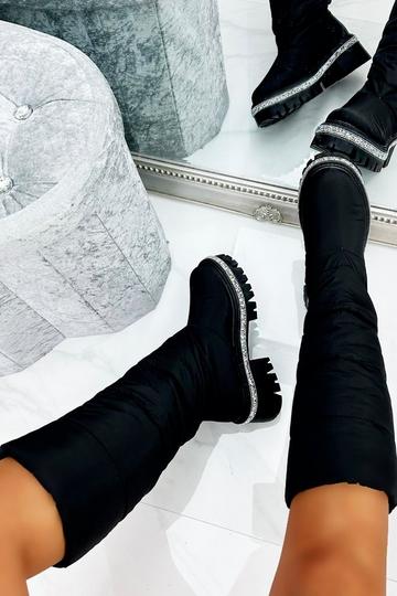 Crystal Calf Puffer Boot Black