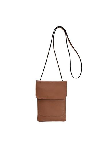 Black Leather Phone Crossbody Mini Bag Camel