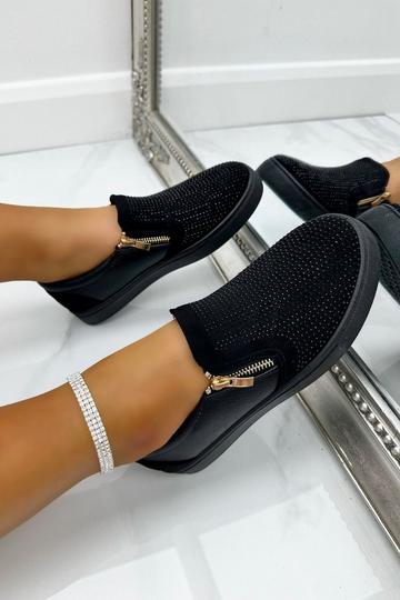 Crystal Suede Zip Pumps Trainers Black