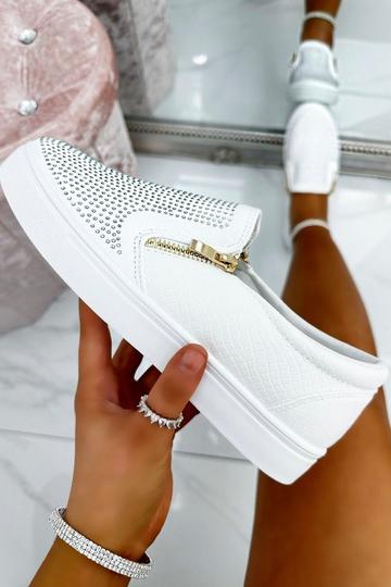 Crystal Suede Zip Pumps Trainers White