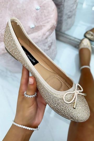 Gold Metallic Crystal Bonny Bow Dolly Shoes