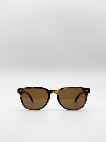 Brown Classic Preppy Square Sunglasses With Key Hole Nosebridge