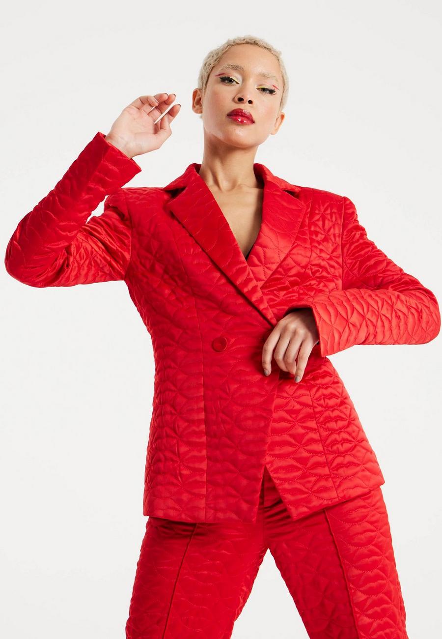 Lips Quilted Blazer In Red image number 1