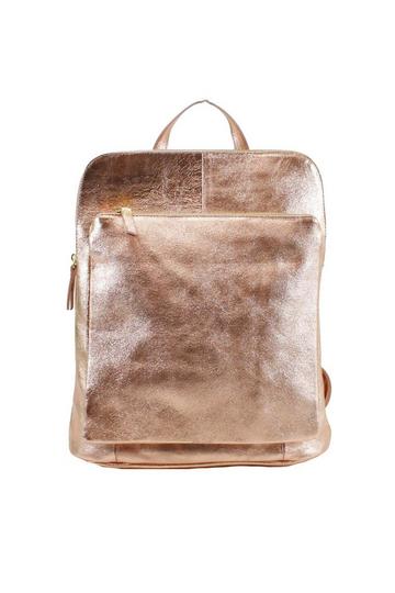 Metallic Rose Gold Convertible Metallic Leather Pocket Backpack | BYERR