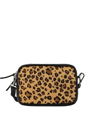 Black Leopard Print Calf Hair Leather Crossbody Bag | BYBDA