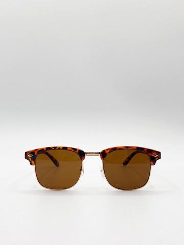 Metallic Tortoiseshell Retro Gold Frame Metal Wayfarer Sunglasses