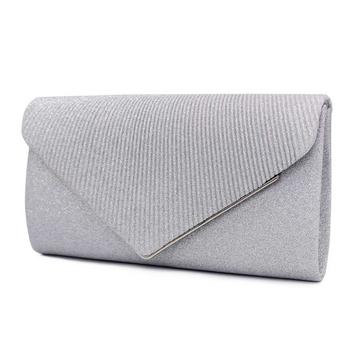 Silver Glitter Pleated V Shape Envelope Evening Bag