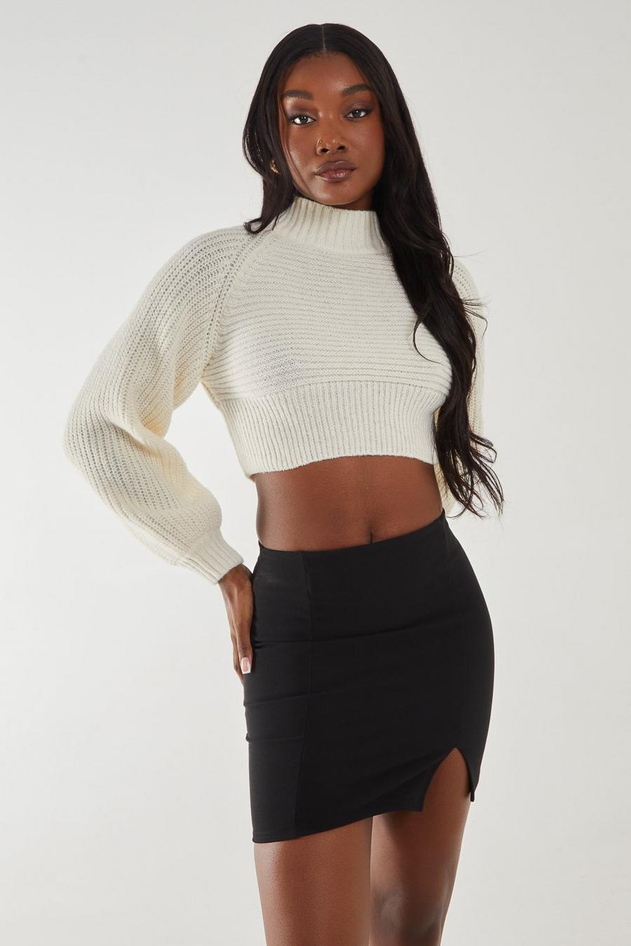 Ivory High Neck Knitted Jumper