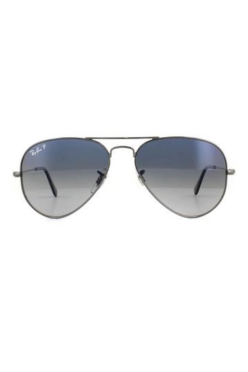 Aviator Gunmetal Polarized Blue Gradient Grey Sunglasses Grey