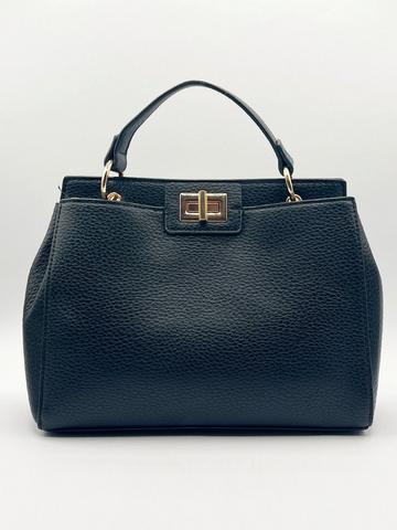 Black Faux Leather Handbag With Gold Trim Black