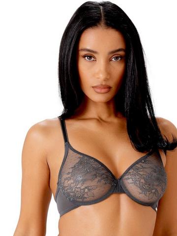 Glossies Lace Sheer Moulded Bra - Charcoal Charcoal