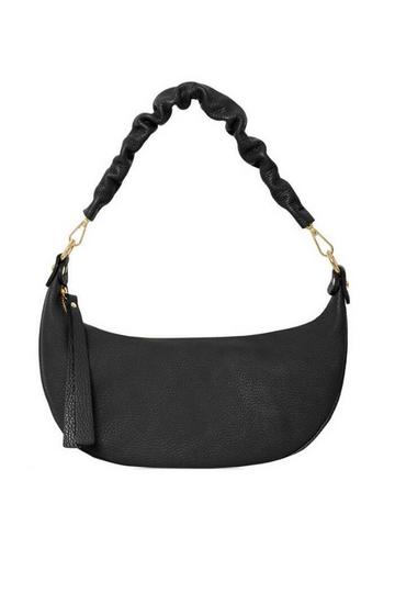 Beige Black Pebbled Baguette Leather Shoulder Bag | BDAYB