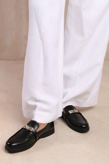 'Morocco' Wide Fit Slip On Loafers With Metal Detailing Black