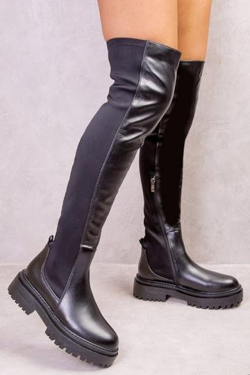 'Elena' Chunky Over The Knee Strech Boots Black