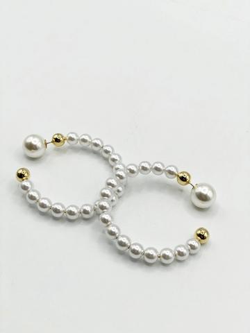 Gold Metallic Faux Pearl Hoop Earrings